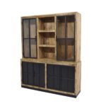 Industrial Mango Wood Buffet Cabinet with Glass & Metal Doors
