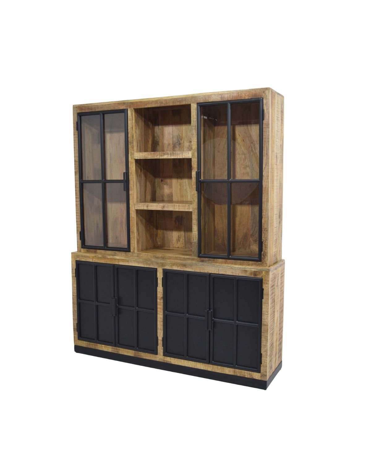 13 Industrial Mango Wood Buffet Cabinet with Glass & Metal Doors - Image 1