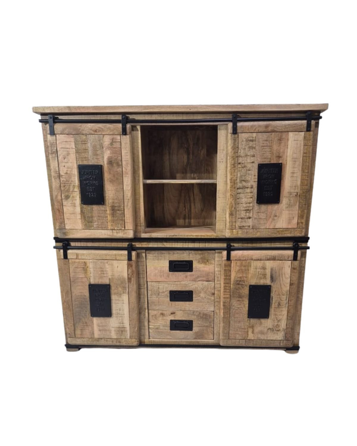 22 Industrial Mango Wood Buffet Cabinet with Sliding Doors - Image 1