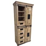 Tall Industrial Mango Wood Buffet Cabinet with Sliding Doors