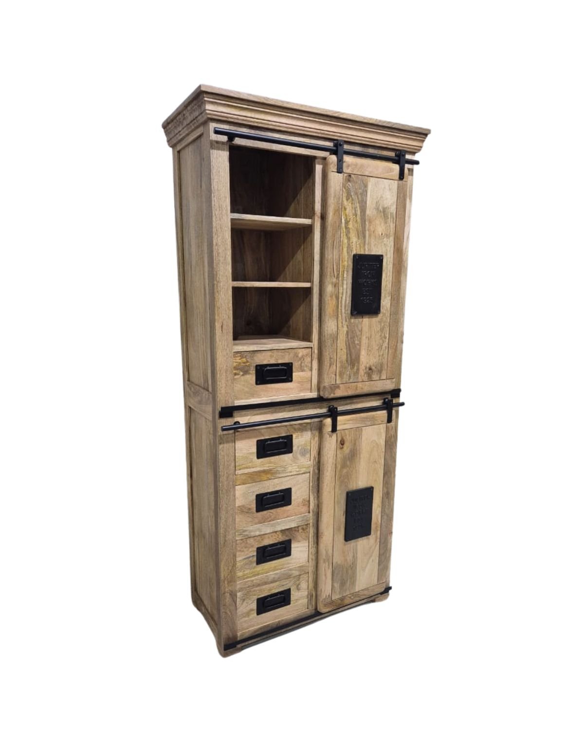 24 Tall Industrial Mango Wood Buffet Cabinet with Sliding Doors - Image 1