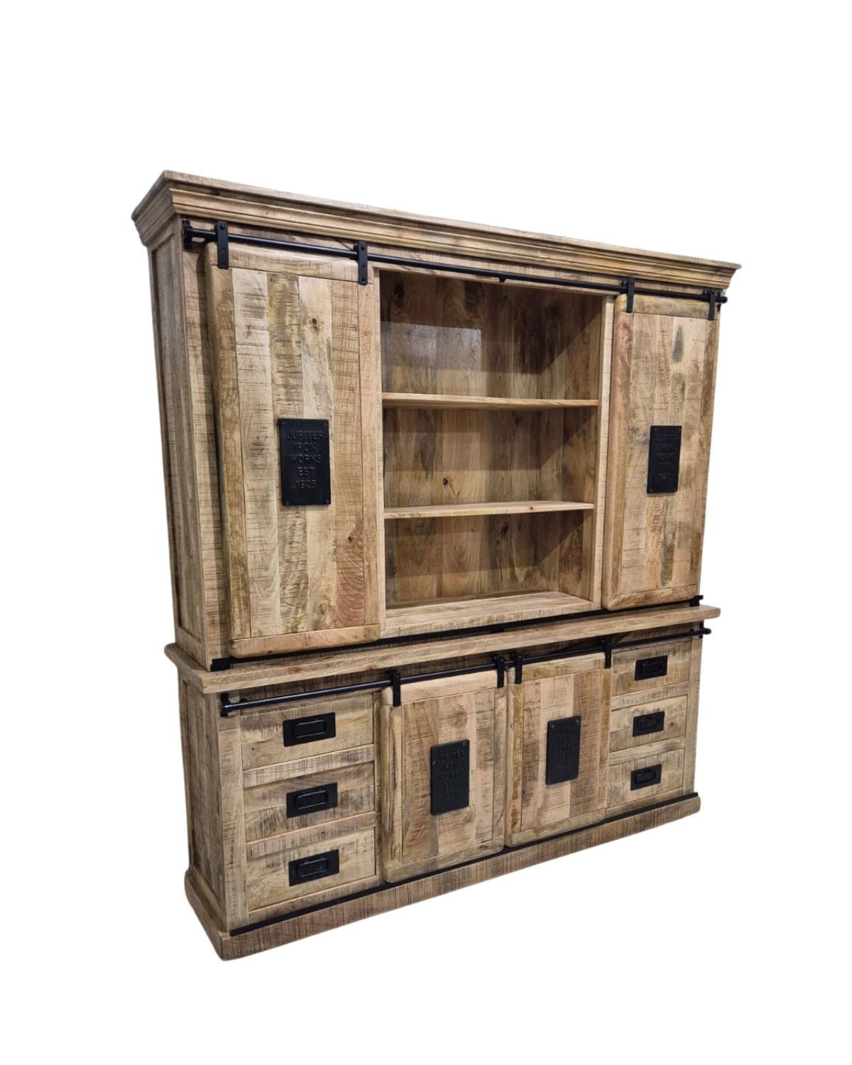 26 Industrial Mango Wood Buffet Cabinet with Dual Sliding Doors - Image 1