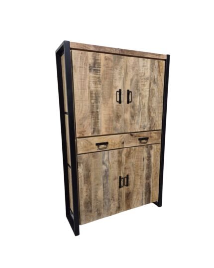 Industrial Mango Wood Buffet Cabinet with Metal Frame