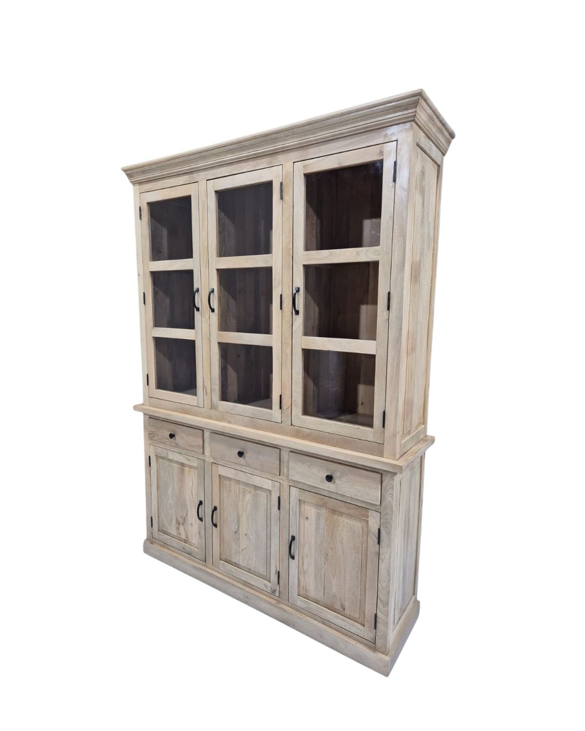 36 Light Mango Wood Buffet & Hutch with Four Glass Doors - Image 1