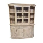 Curved Light Mango Wood Buffet & Hutch with Glass Doors