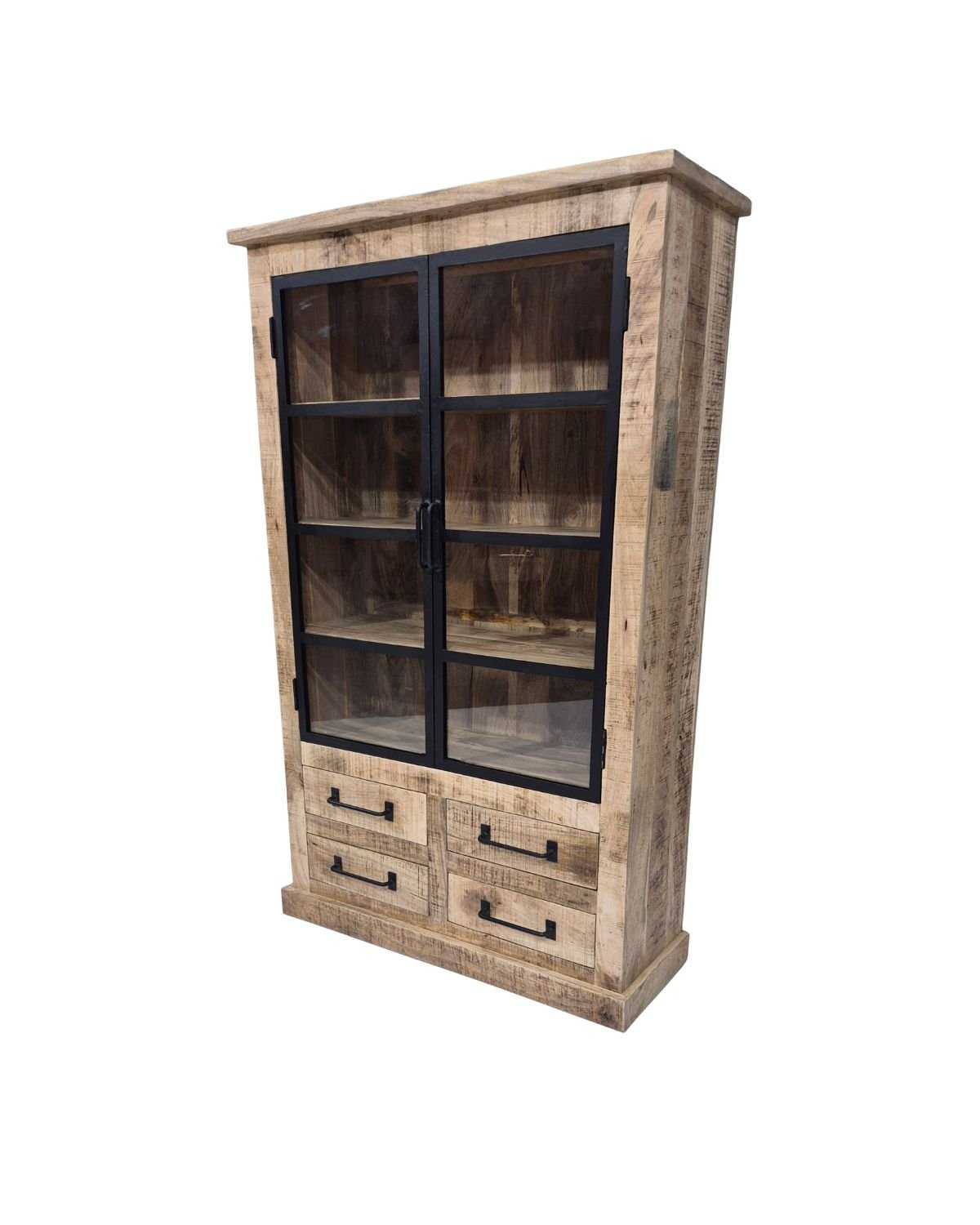 4 Rustic Mango Wood Glass-Door Buffet Cabinet - Image 1