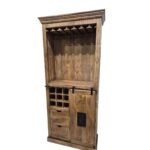 Industrial Mango Wood Bar Cabinet with Wine Rack & Sliding Door