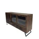 Modern Mango Wood Sideboard with Sliding Glass Doors
