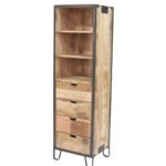 Industrial Mango Wood Tall Cabinet with Shelves & Drawers