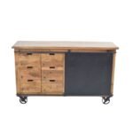 Industrial Mango Wood Sideboard Cabinet with Sliding Metal Door & Wheels