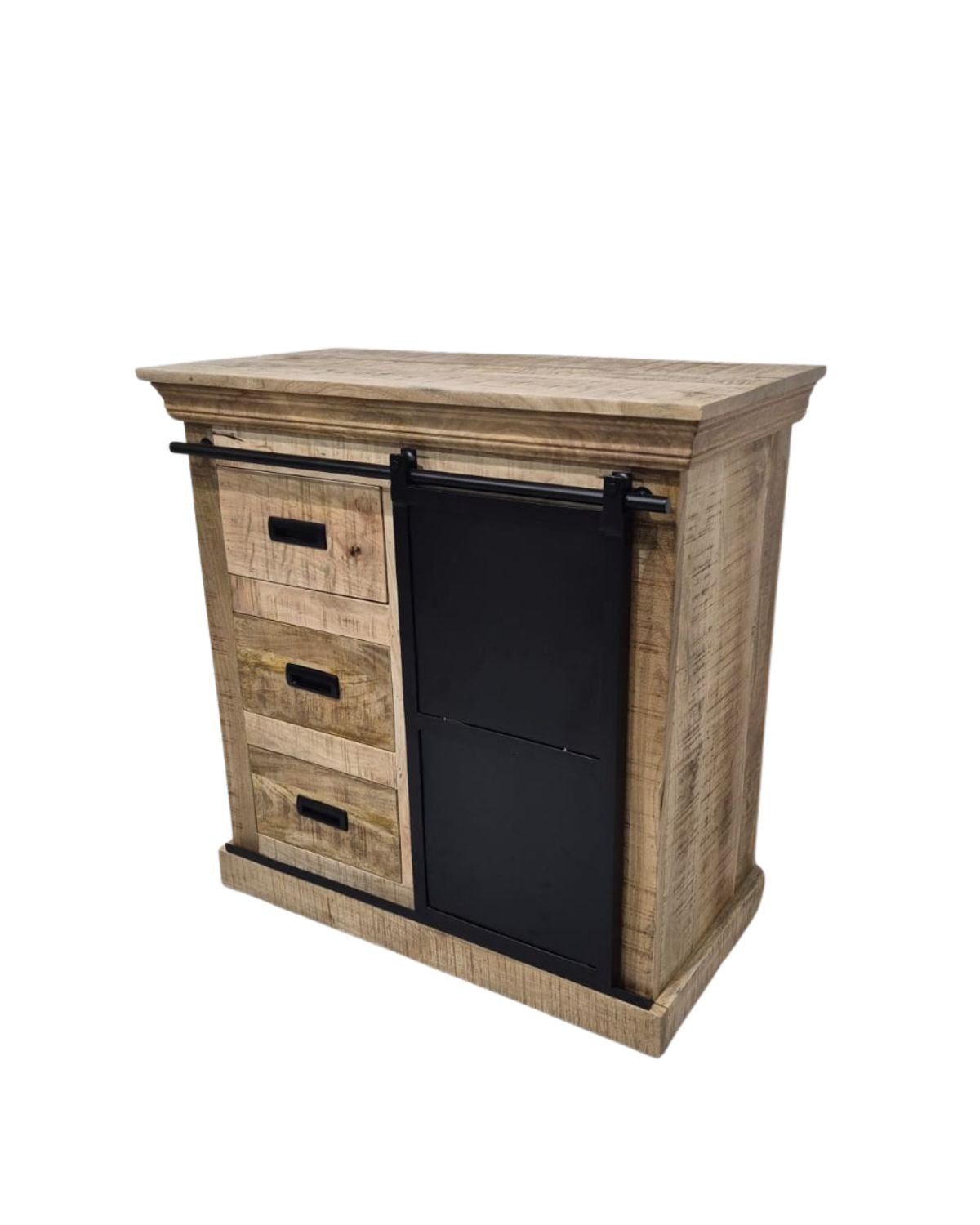 63 Industrial Mango Wood Cabinet with Sliding Metal Door - Image 1