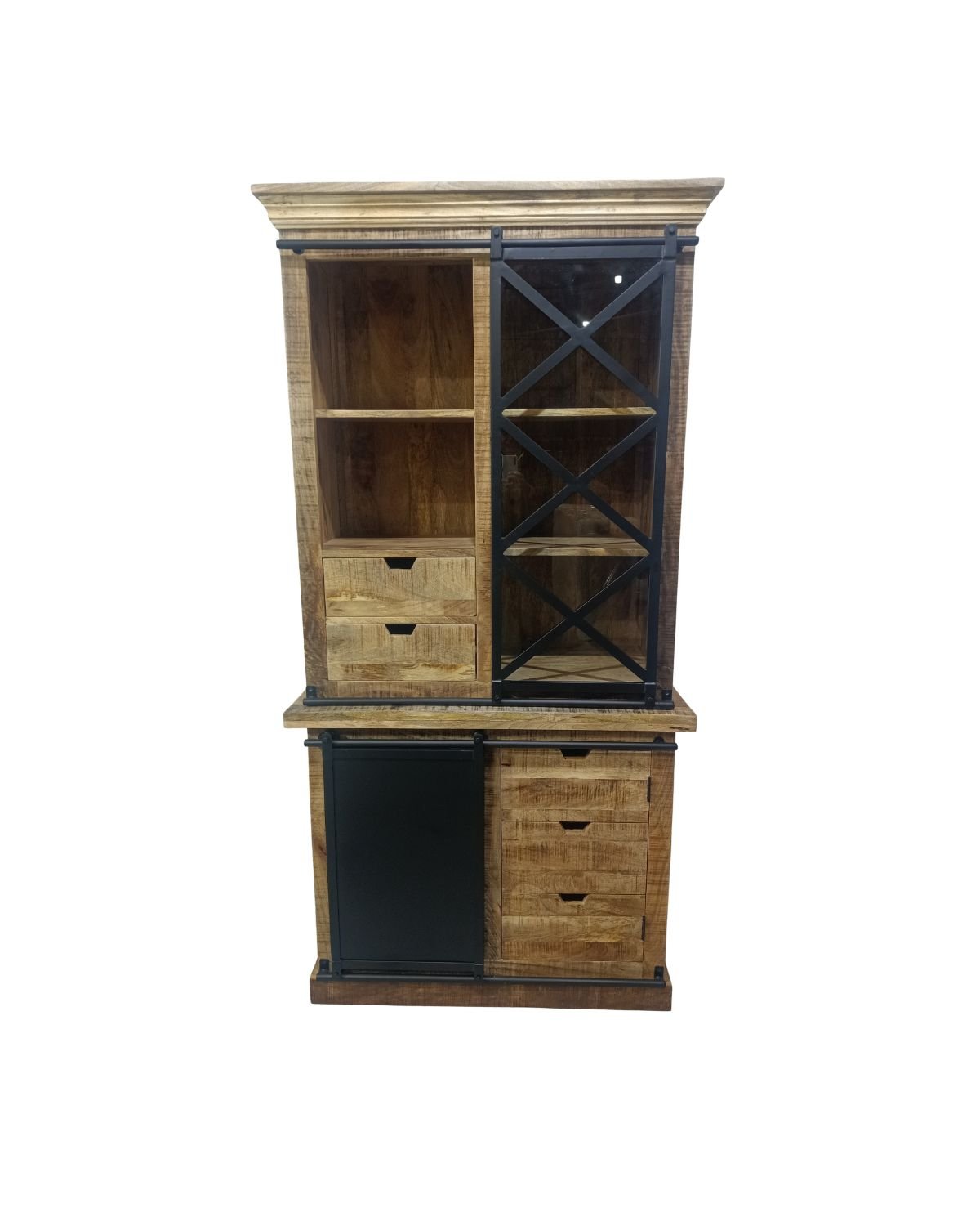 7 Industrial Mango Wood Storage & Display Buffet - Image 1