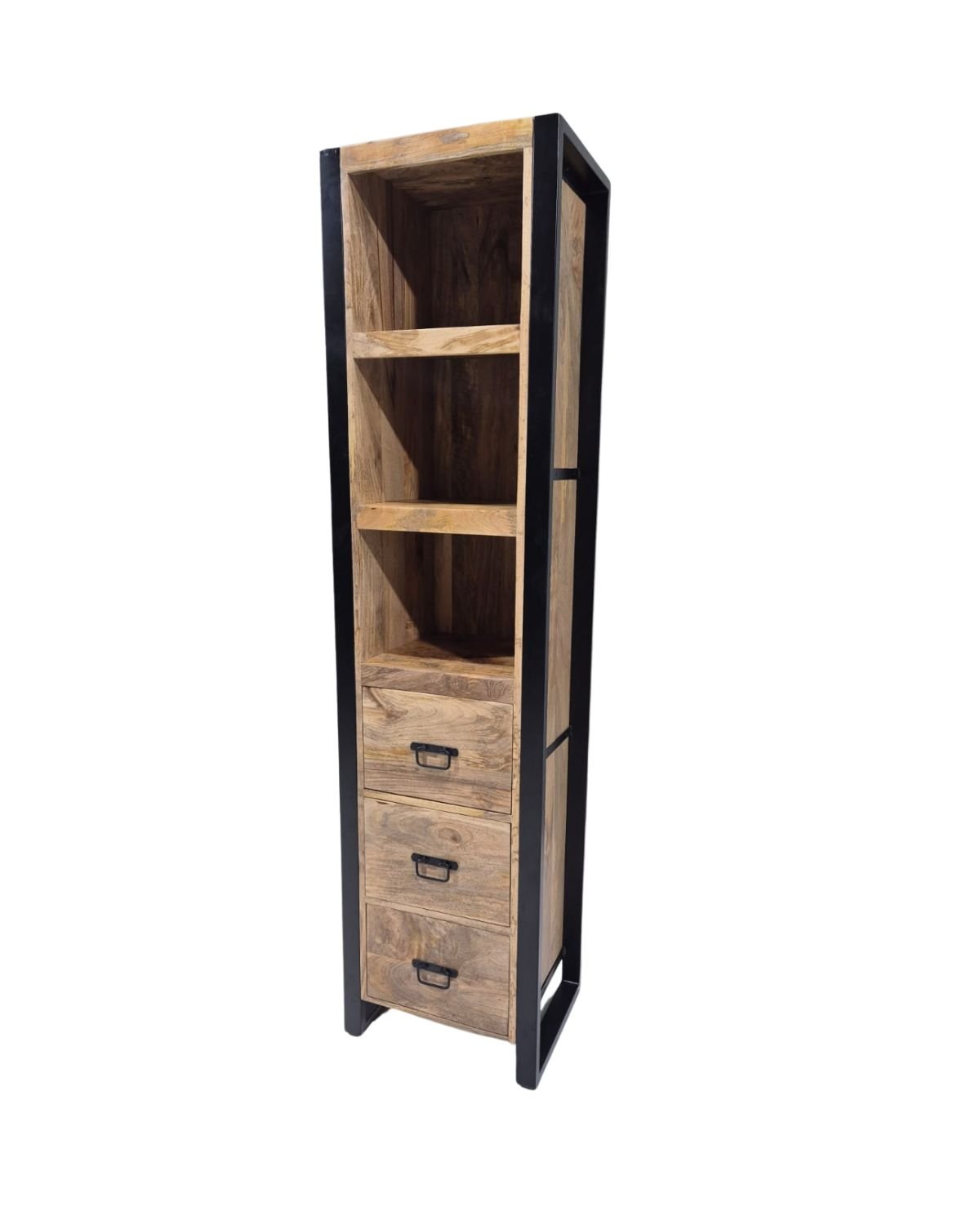 76 Industrial Mango Wood Tall Cabinet with 3 Drawers - Image 1