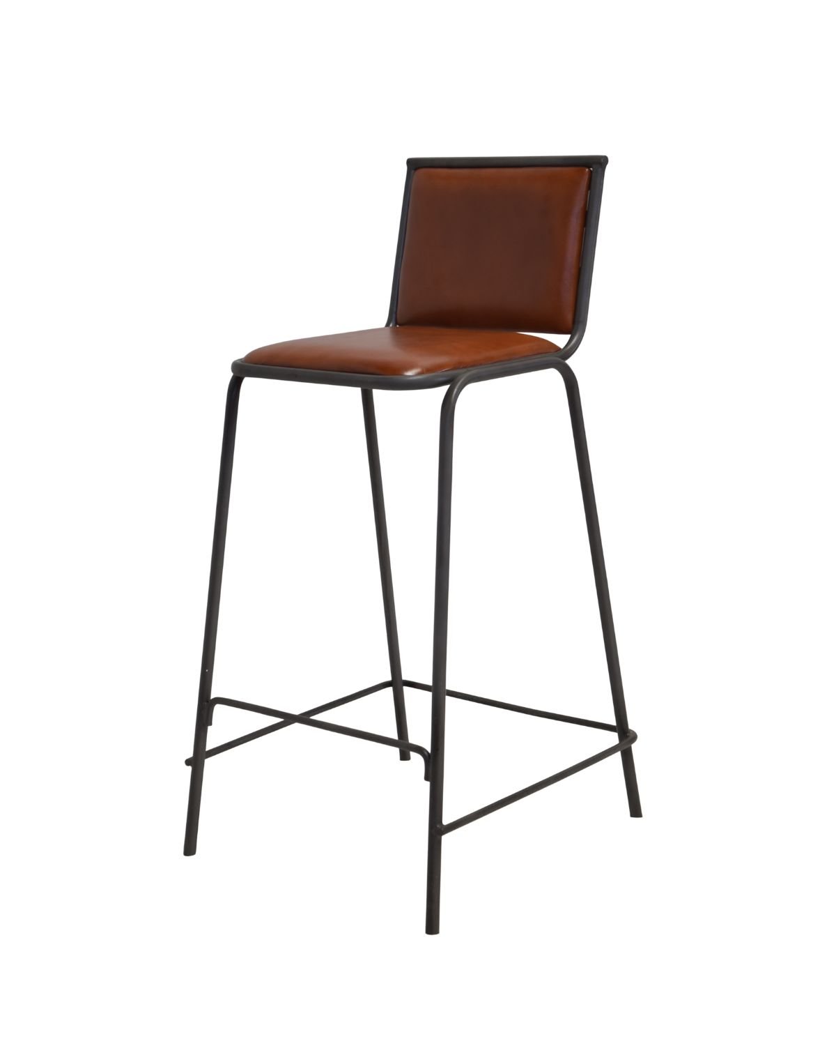 77 Industrial Metal Bar Chair with Tan Leatherette Seat - Image 1