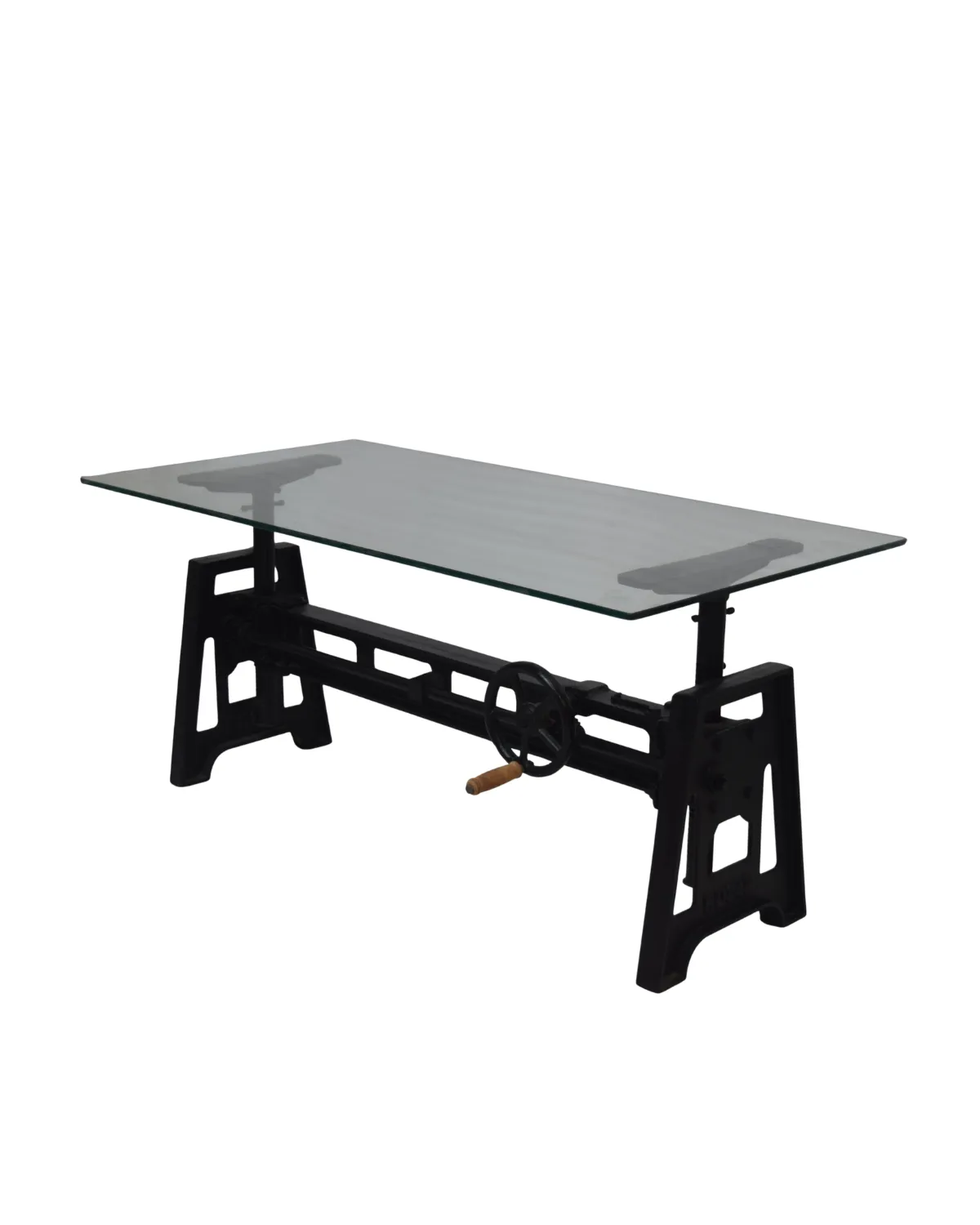 Crank Table -27 Industrial Crank Table with Glass Top - Image 1
