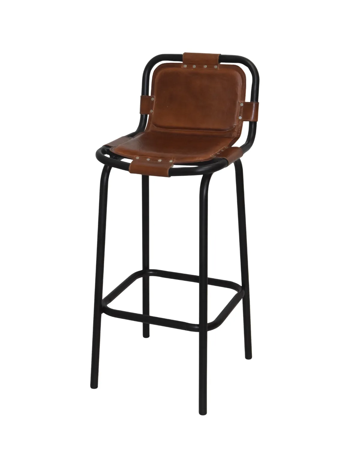CH08 Industrial Leather High Back Stool - Image 1