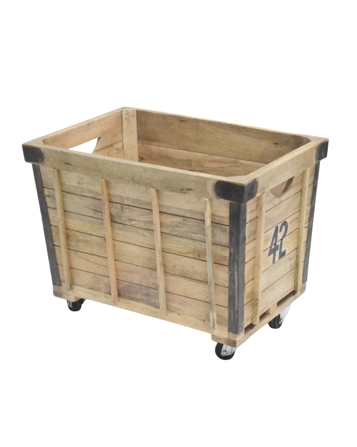 MSC-06 Rustic Wooden Storage Crate Trolley - Image 1