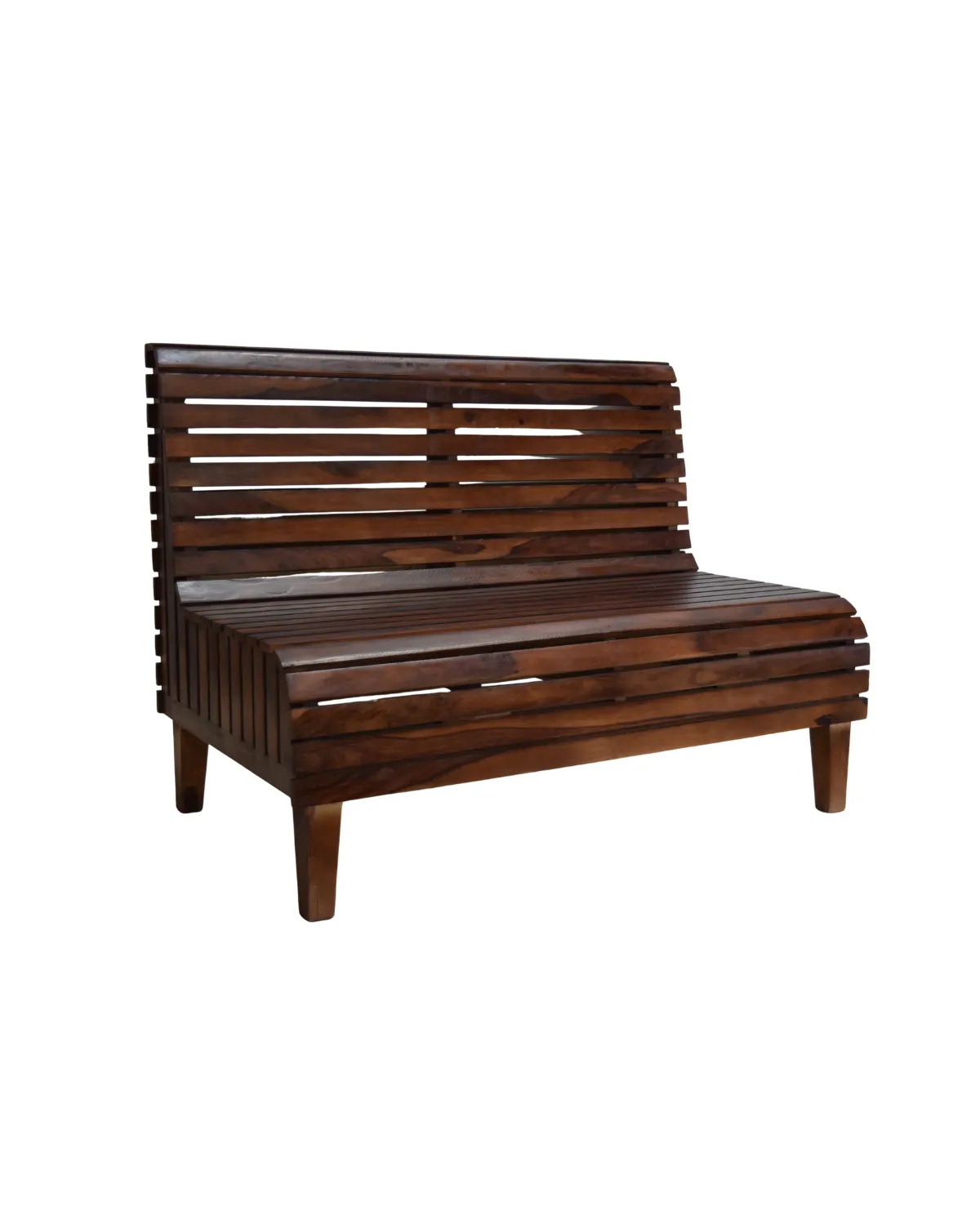 MSC-18 Rustic Slatted Wooden Bench with Backrest - Image 1