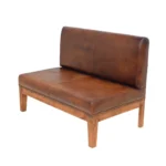 Vintage Leather Upholstered Two-Seater Bench