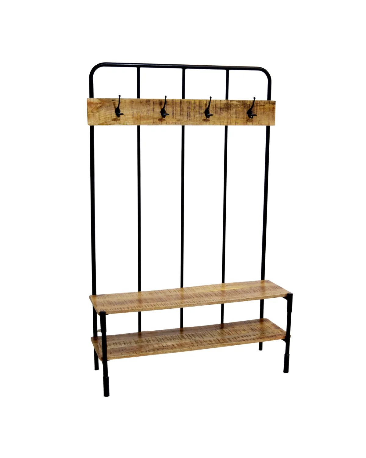 MSC-71 Industrial Wooden Hall Tree with Bench - Image 1
