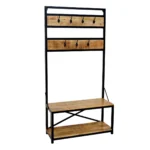 Industrial Wooden Entryway Bench with Coat Rack