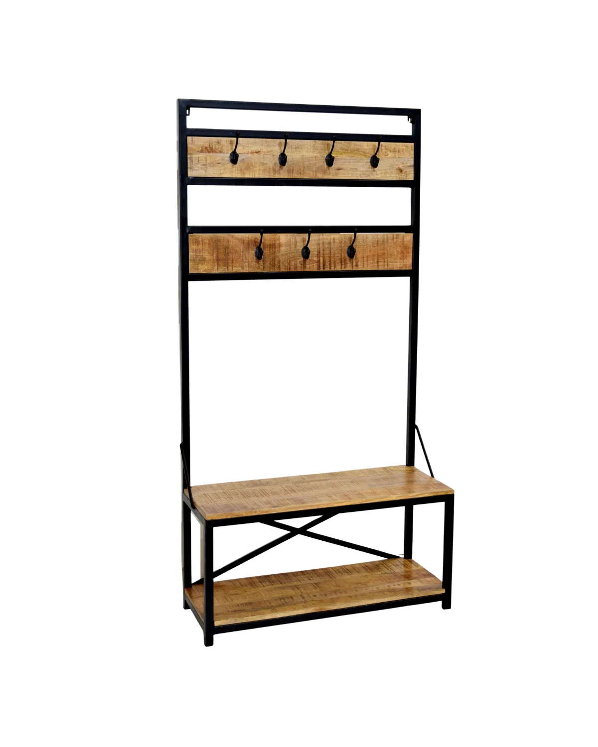 MSC-72 Industrial Wooden Entryway Bench with Coat Rack - Image 1