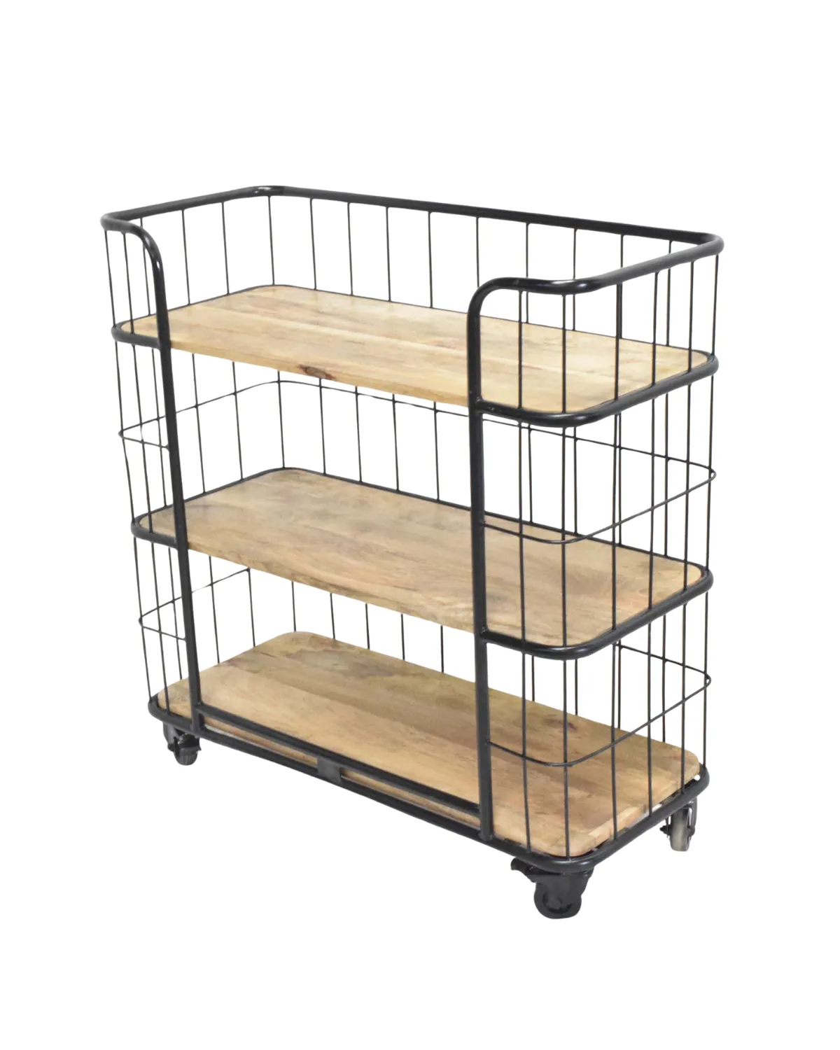 MSC-80 Industrial Wire Basket Wooden Storage Trolley - Image 1