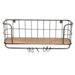 Industrial Wall Mounted Wire Shelf with Hooks