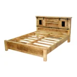 Rustic Wooden Storage Bed with Cabinet Headboard