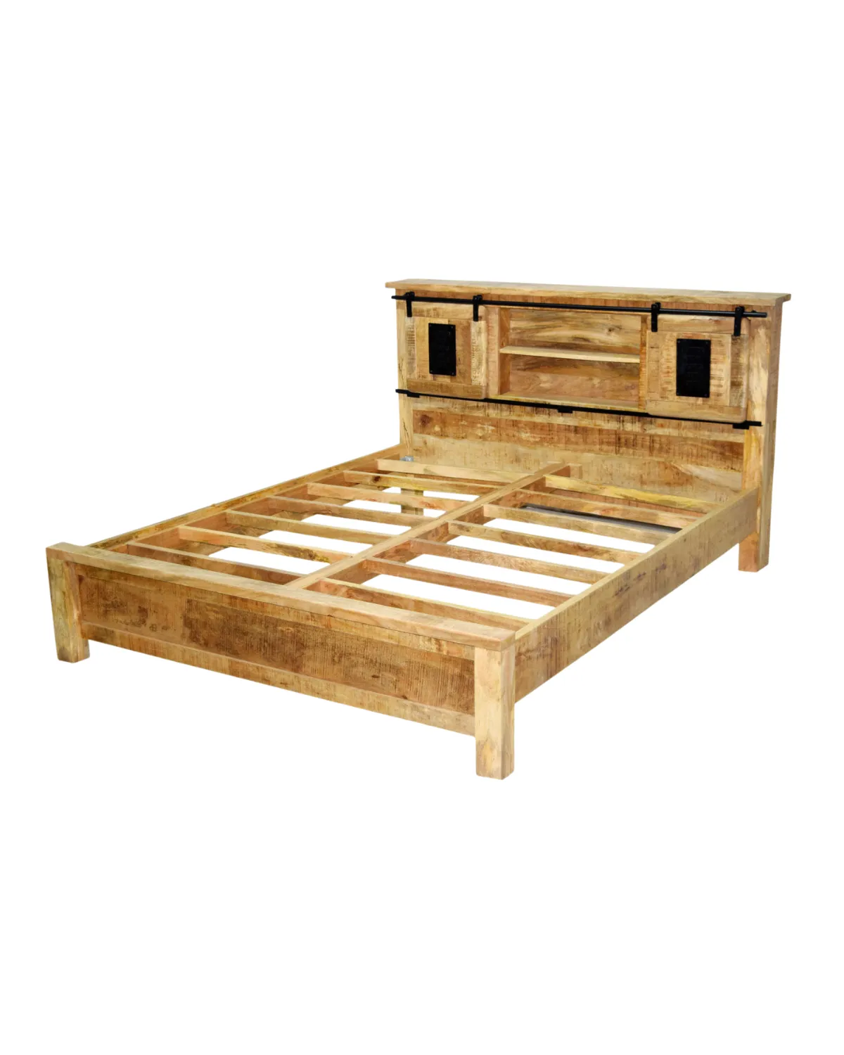 MSC-89 Rustic Wooden Storage Bed with Cabinet Headboard - Image 1