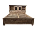 Rustic Wooden Storage Bed with Sliding Door Headboard