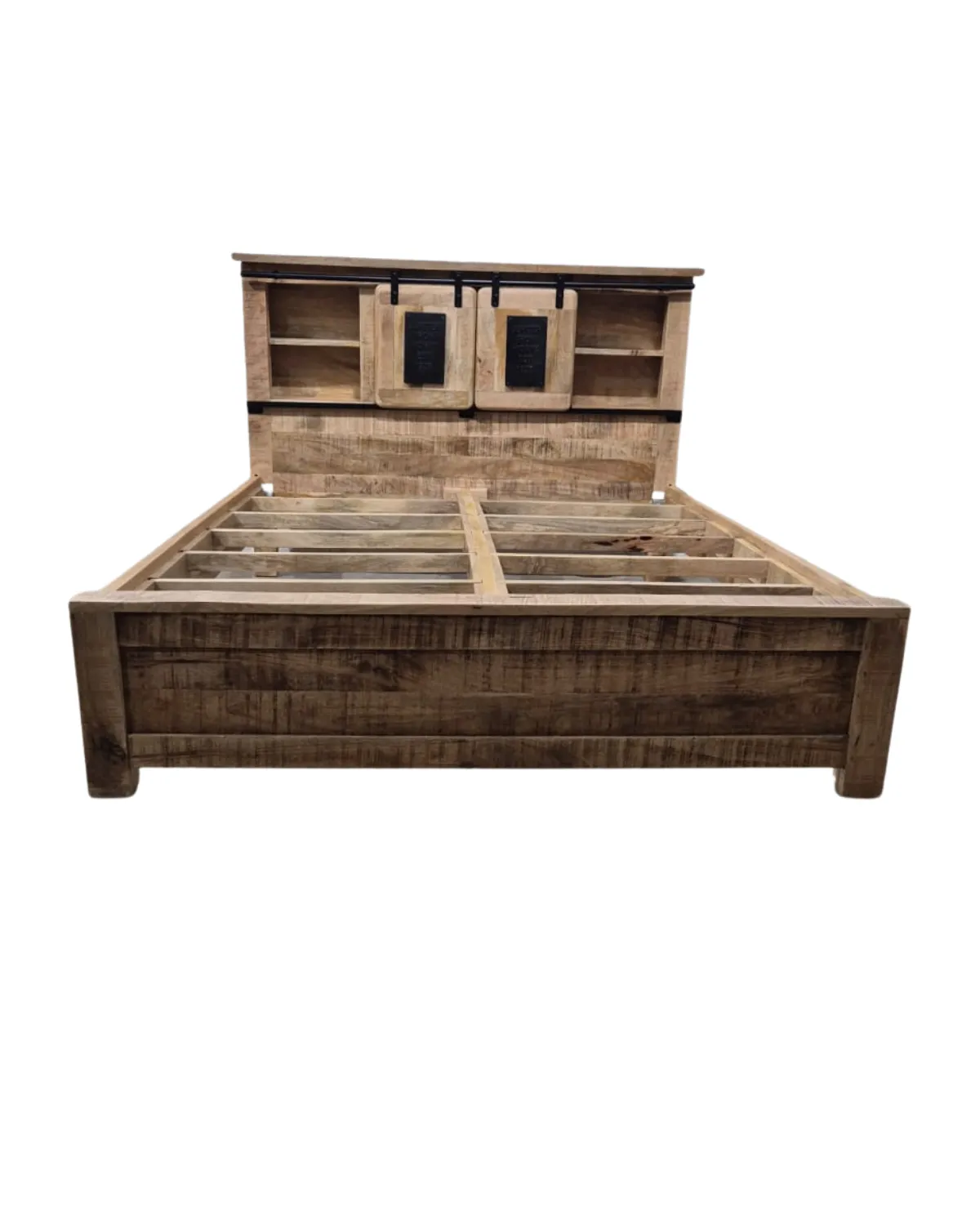 MSC-91 Rustic Wooden Storage Bed with Sliding Door Headboard - Image 1