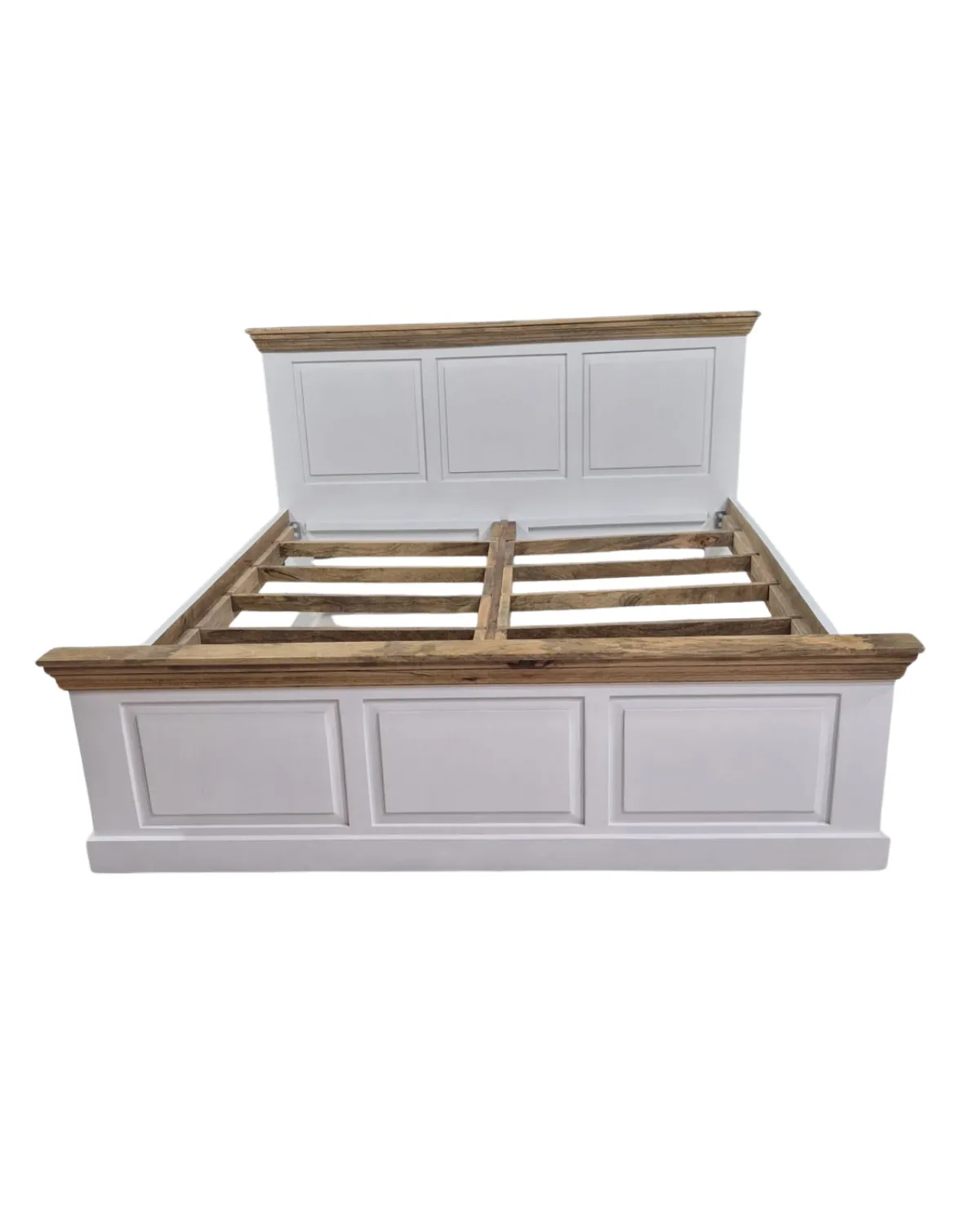 MSC-92 Classic White Panel Bed with Wooden Accents - Image 1