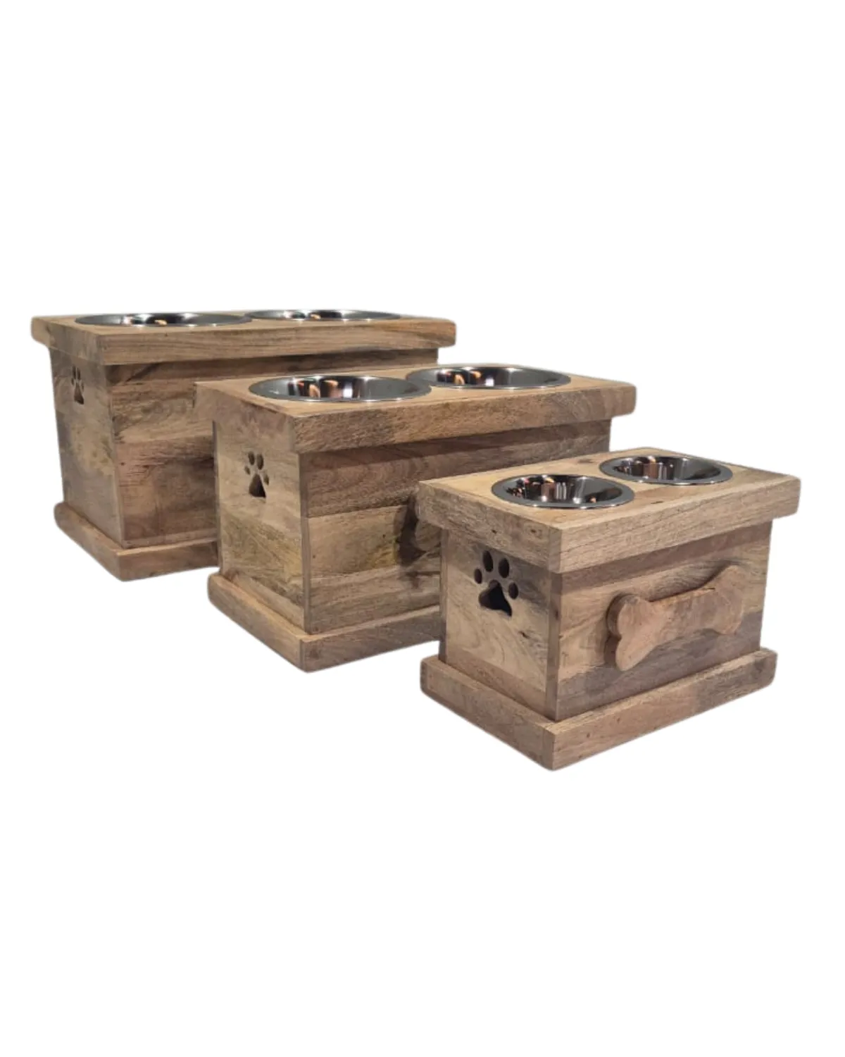 MSC-97 Rustic Wooden Pet Feeding Station with Dual Bowls - Image 1