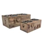Rustic Wooden Double Pet Bowl Stand