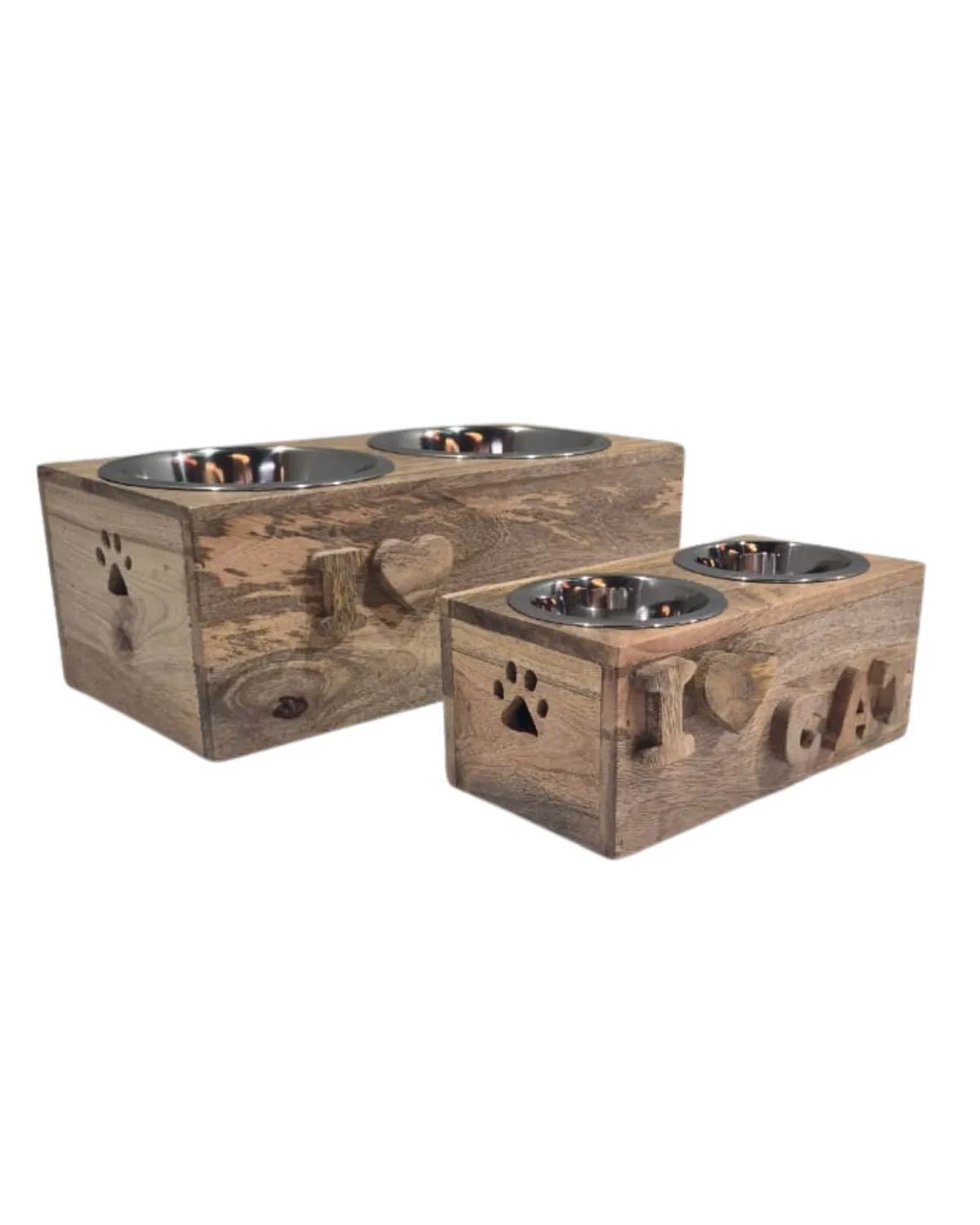 MSC-98 Rustic Wooden Double Pet Bowl Stand - Image 1