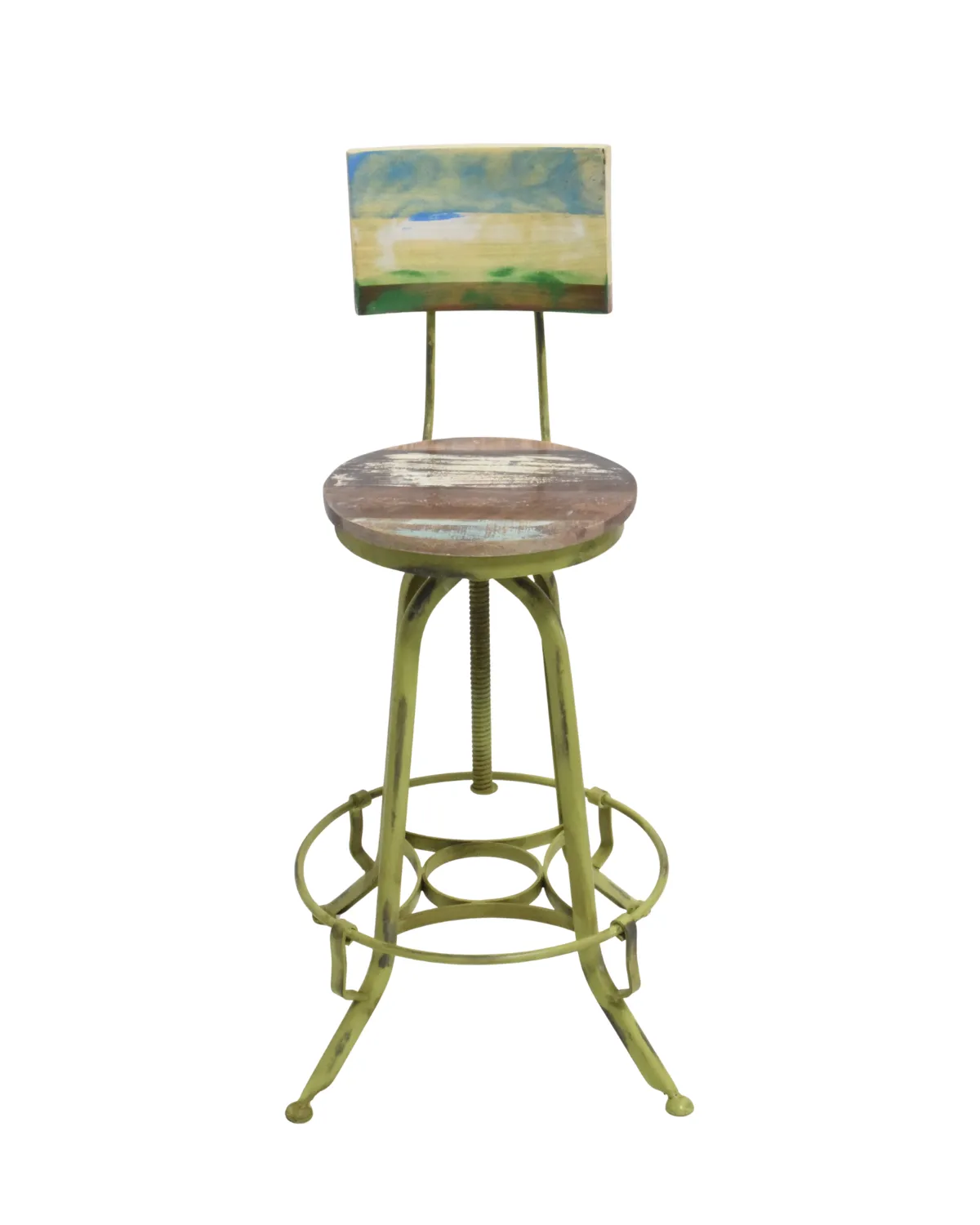 Stool -10 Reclaimed Wood Industrial Bar Chair - Image 1