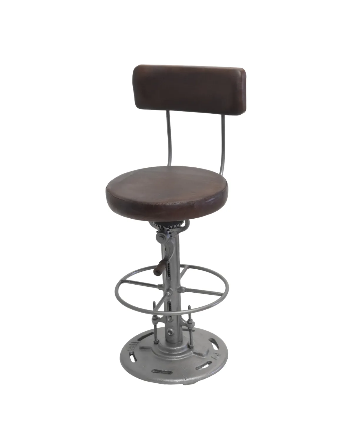 Stool -11 Vintage Leather Backrest Adjustable Bar Stool - Image 1