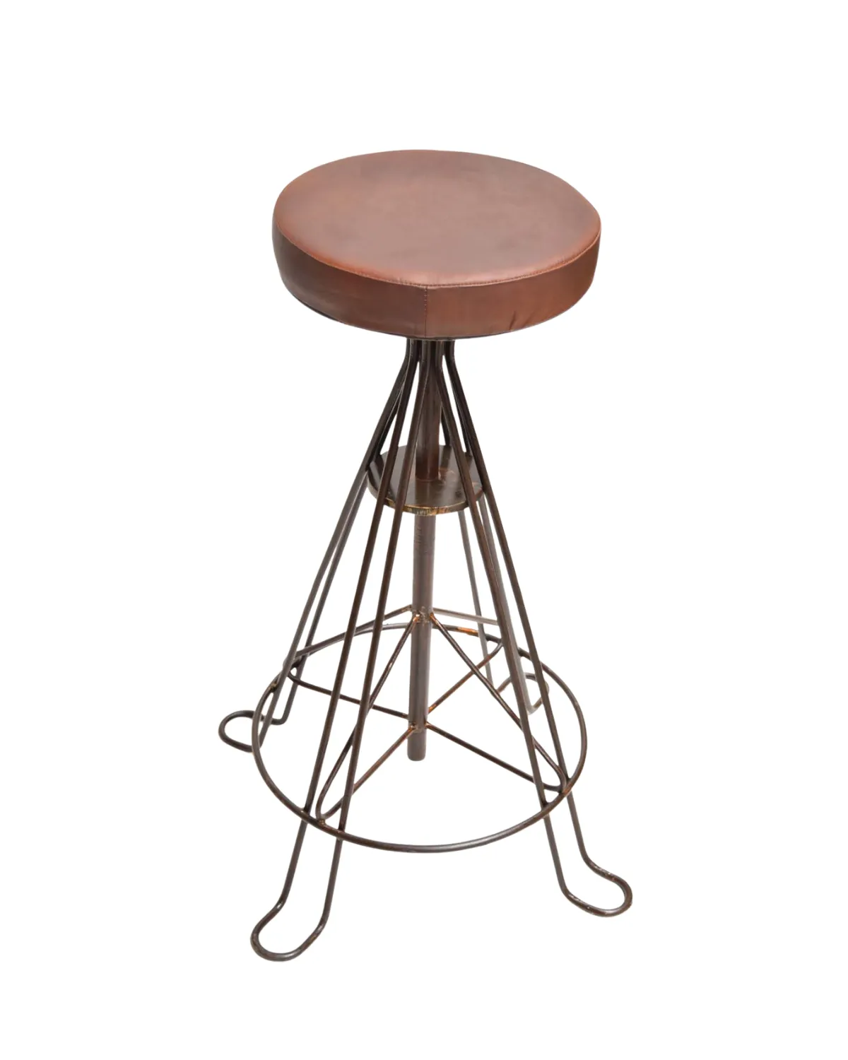 Stool -12 Industrial Tripod Leather Swivel Bar Stool - Image 1
