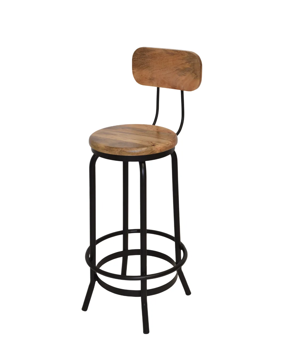 Stool -22 Rustic Oak Backrest Bar Stool - Image 1