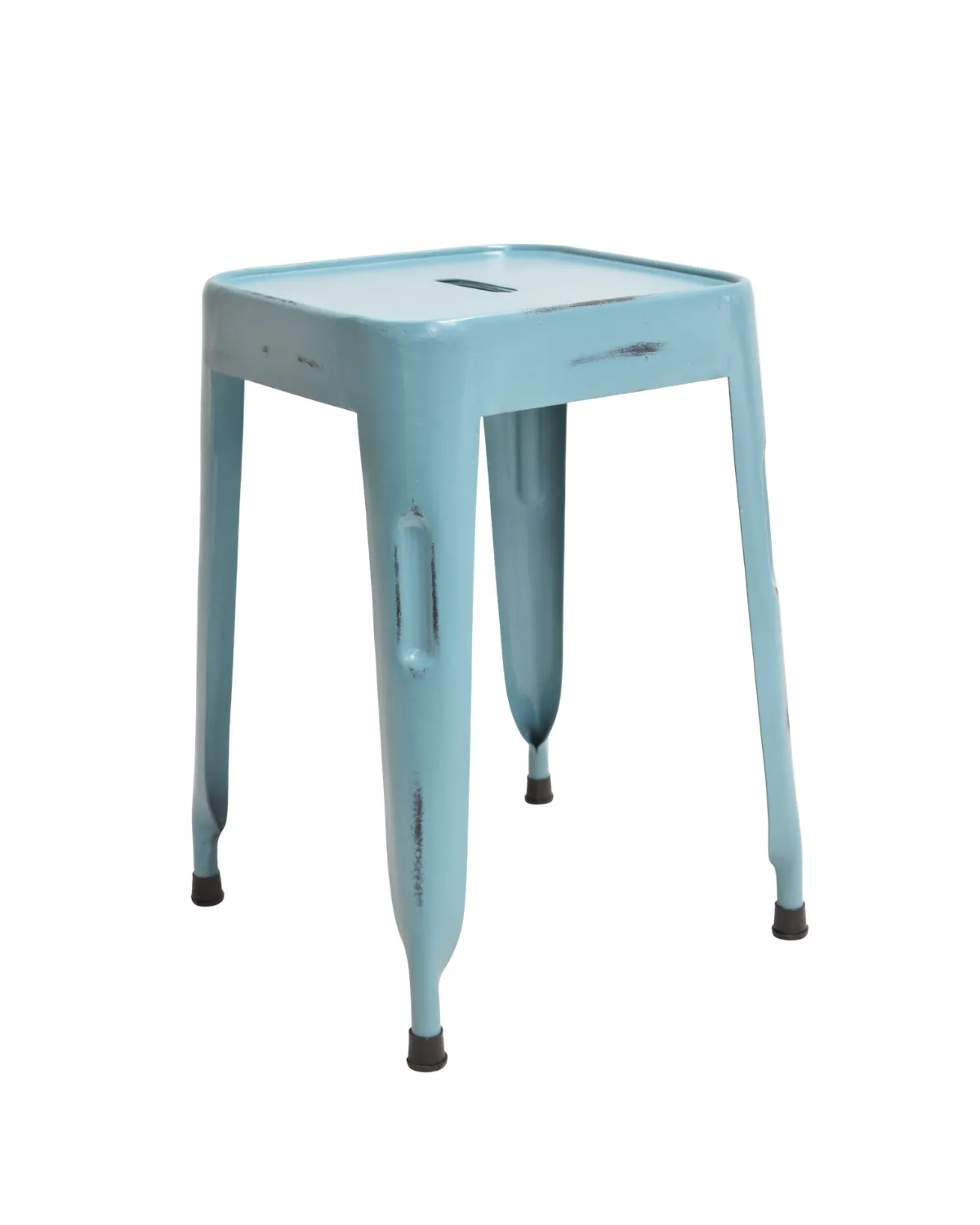 Stool -27 Powder Blue Distressed Industrial Stool - Image 1
