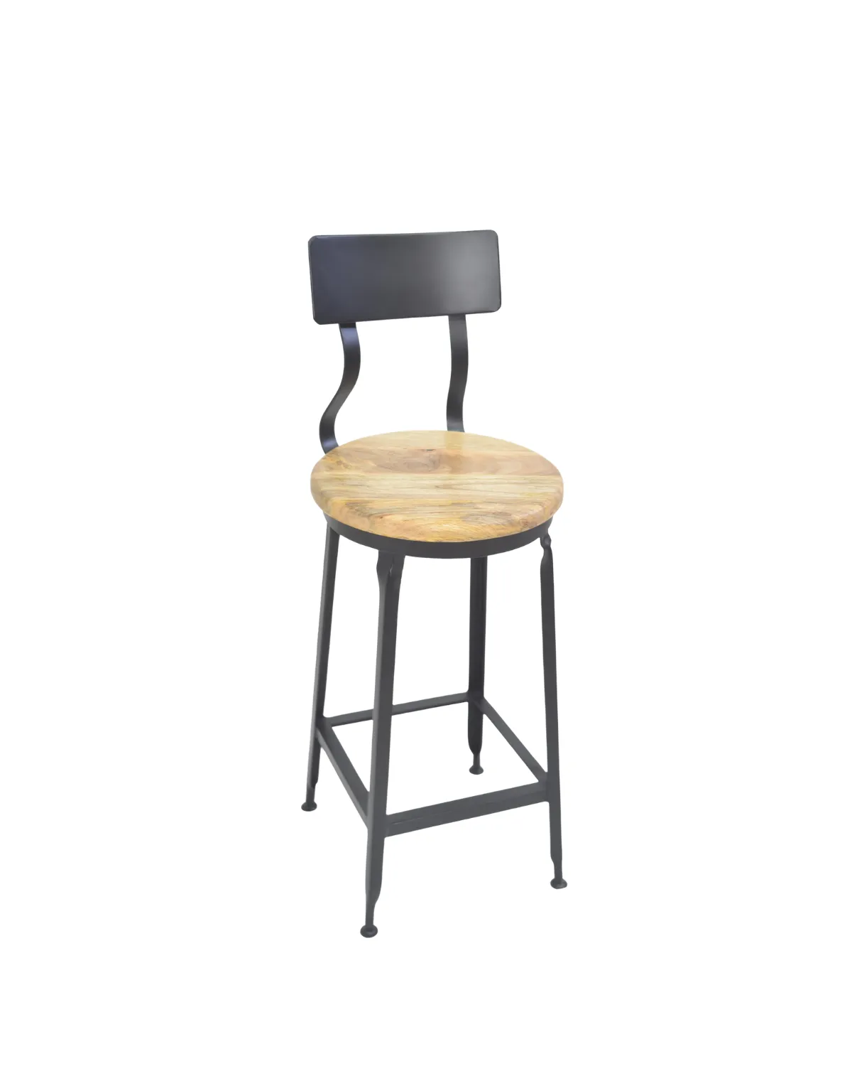 Stool -45 Industrial Wooden Backrest Bar Stool - Image 1