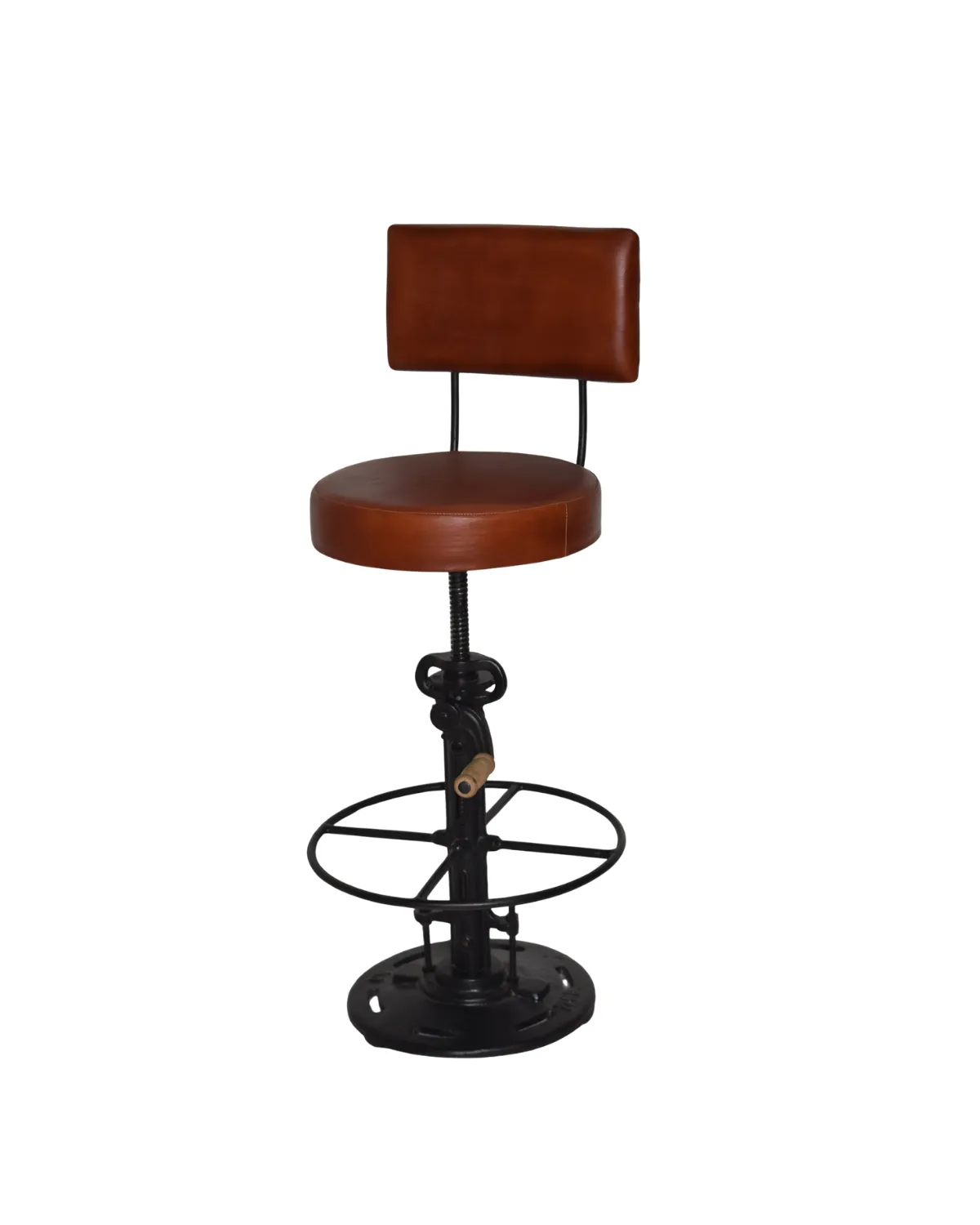 Stool -47 Vintage Leather Backrest Adjustable Stool - Image 1