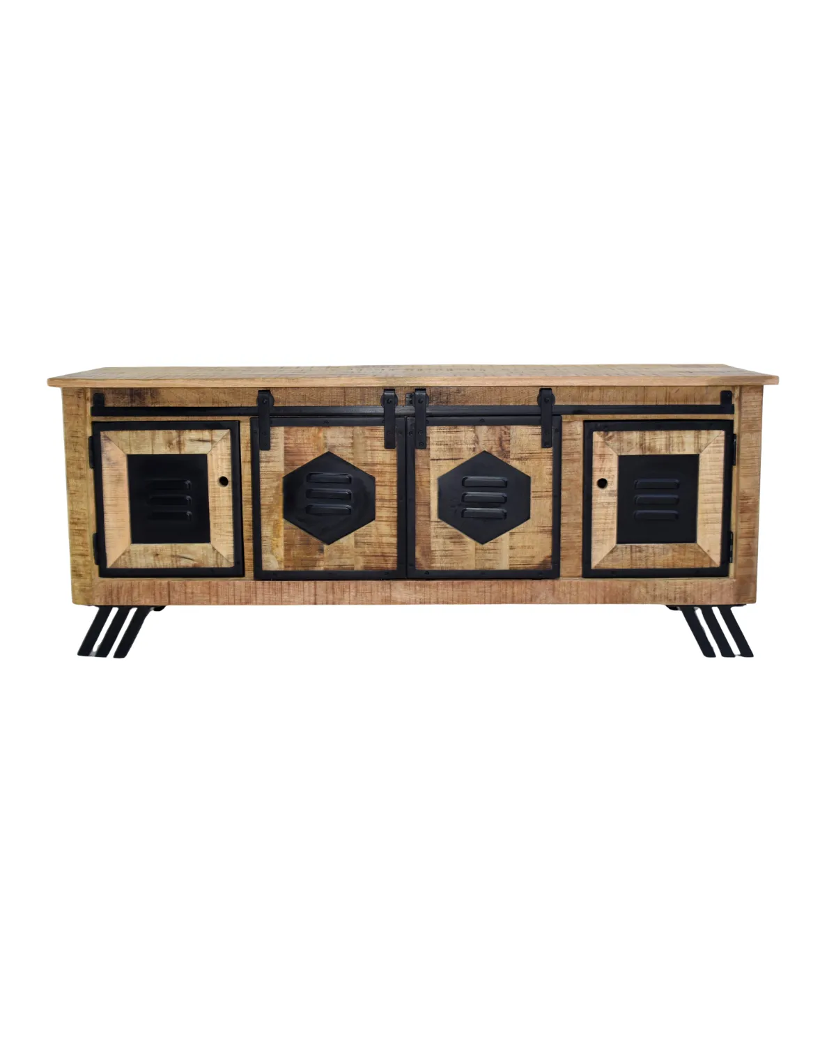 TVC-14 Geometric Industrial Sliding Media Console - Image 1