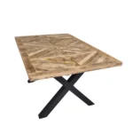 Rustic Geometric Inlay Wooden Dining Table