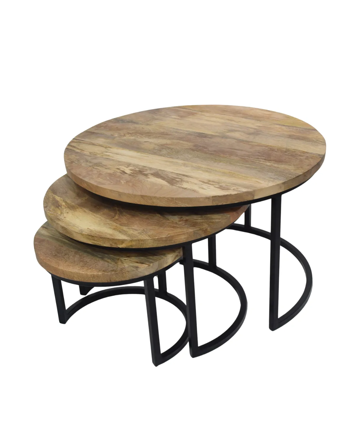Table-26 Natural Wood Round Nesting Coffee Table Set - Image 1