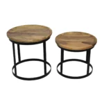 Natural Wood Round Side Table Set