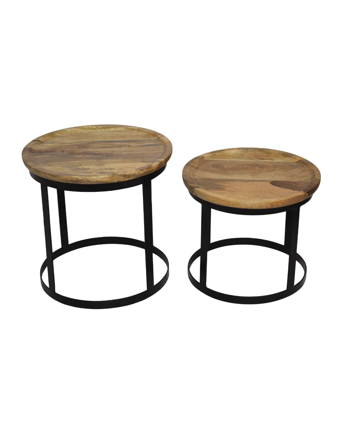 Table-30 Natural Wood Round Side Table Set - Image 1