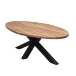 Rustic Oval Wood Dining Table with Cross Base