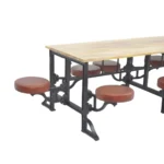 Industrial Wood Picnic Table with Integrated Stools